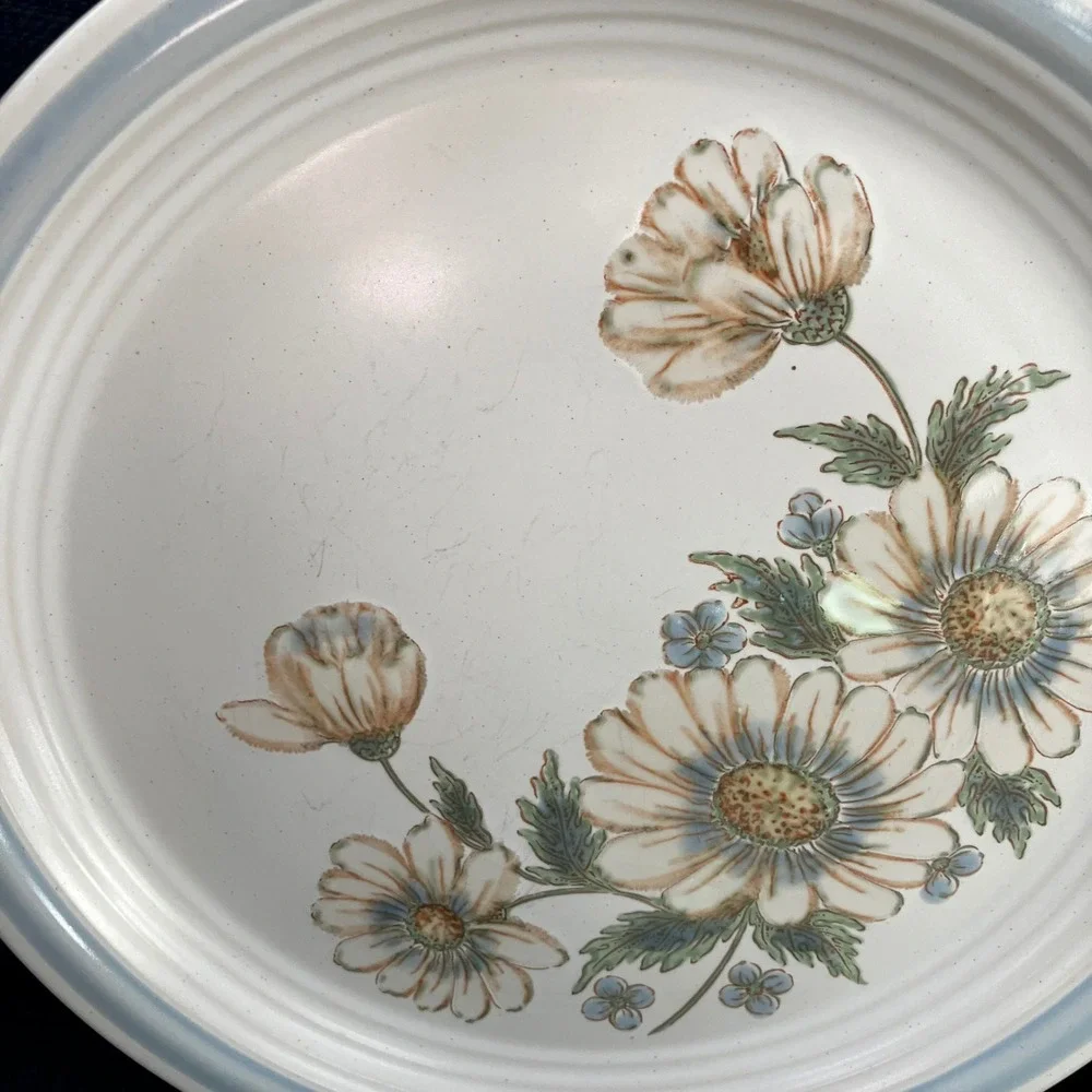 Baker Hart Stuart Dinner Plates Daisy 10.5in White Blue Vintage Floral Set of 6